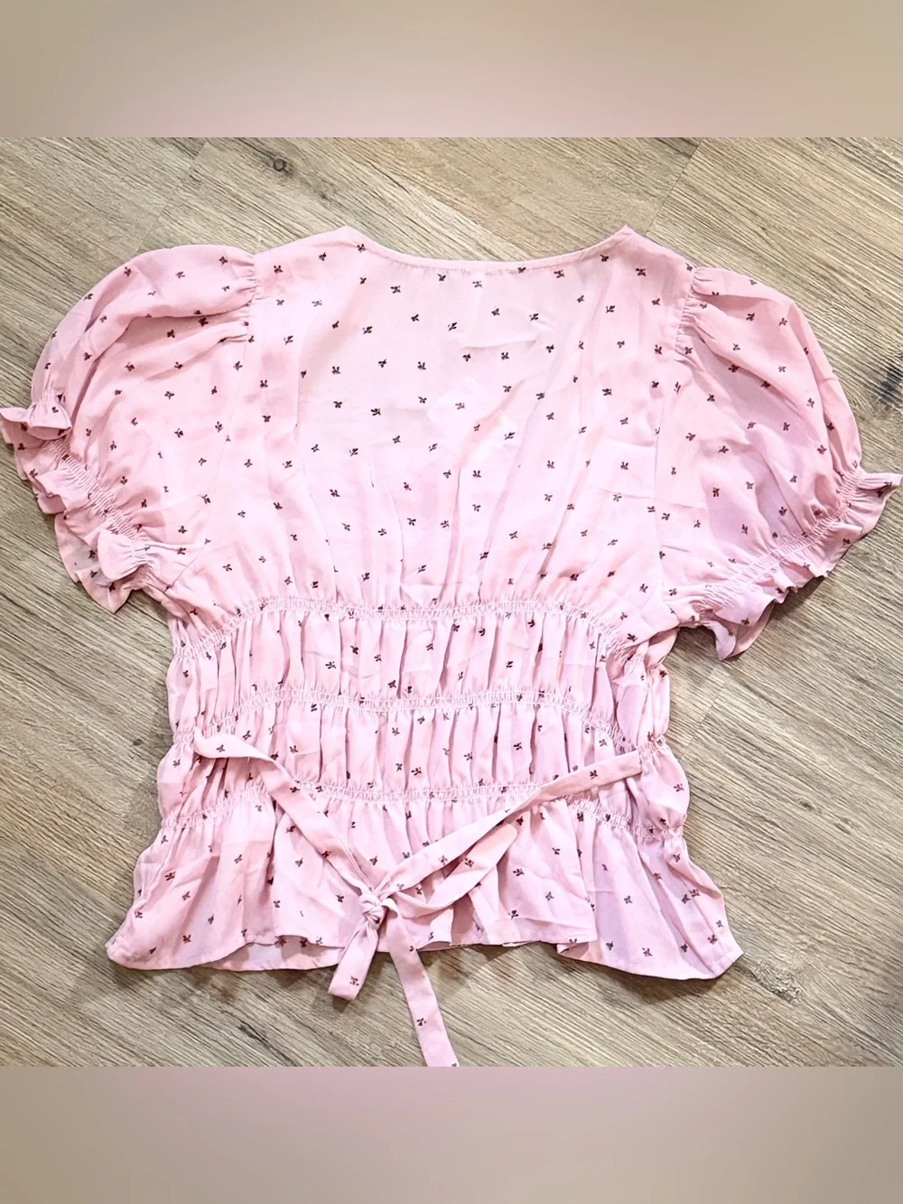 NWT Free People Adore You Floral Smocked Peplum Blouse Mauve Pink Puff Sleeve S